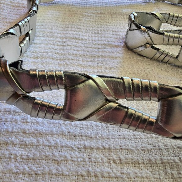 Vintage Silver Leather Link Belt - Picture 3 of 6